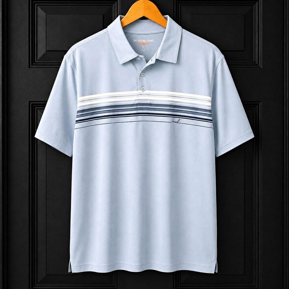 The Normal Brand Performance Men’s L Blue Striped Polo Short Sleeve Stretch